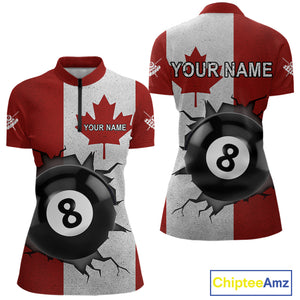 Personalized Grunge Canada Flag Billiard Shirt For Women Custom Funny 8 Ball Pool Team Jersey TDM4175