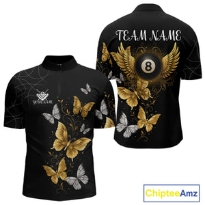 Personalized Golden 8 Ball Wings Butterflies Billiard Shirt For Men Custom Funny Pool Team Jersey TDM4777