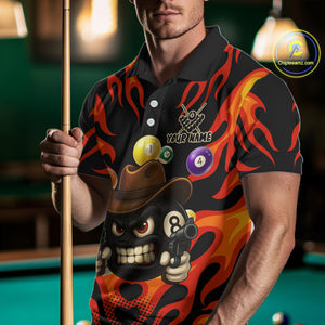 Personalized Red Funny Flame 8 Ball Billiard Shirt For Men Custom Pool Team Jersey Polo & 1/4 Zip TDM4782