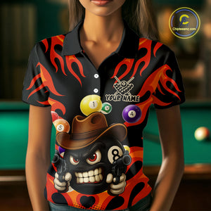 Personalized Red Funny Flame 8 Ball Billiard Shirt For Women Custom Pool Team Jersey Polo & 1/4 Zip TDM4782