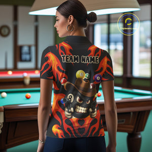 Personalized Red Funny Flame 8 Ball Billiard Shirt For Women Custom Pool Team Jersey Polo & 1/4 Zip TDM4782
