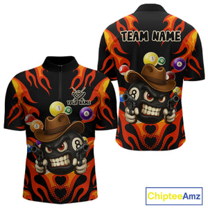 Personalized Red Funny Flame 8 Ball Billiard Shirt For Men Custom Pool Team Jersey Polo & 1/4 Zip TDM4782