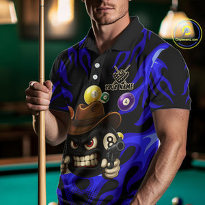 Personalized Blue Funny Flame 8 Ball Billiard Shirt For Men Custom Pool Team Jersey Polo & 1/4 Zip TDM4783