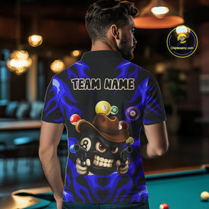 Personalized Blue Funny Flame 8 Ball Billiard Shirt For Men Custom Pool Team Jersey Polo & 1/4 Zip TDM4783