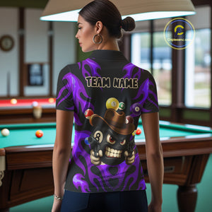 Personalized Purple Funny Flame 8 Ball Billiard Shirt For Women, Pool Team Jersey Polo & 1/4 Zip TDM4784