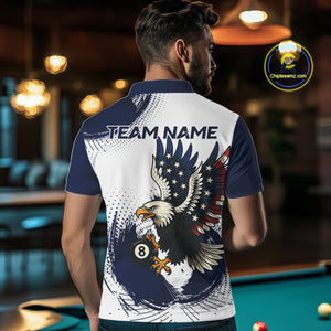 Personalized Grunge Paint Eagle US Flag 8 Ball Billiard Shirt For Men, White Navy Pool Team Jersey TDM4785
