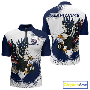 Personalized Grunge Paint Eagle US Flag 8 Ball Billiard Shirt For Men, White Navy Pool Team Jersey TDM4785