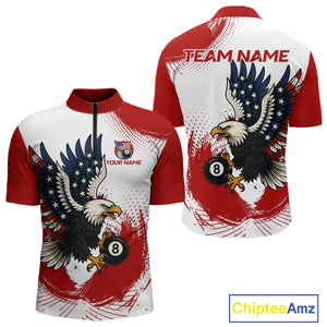 Personalized Grunge Paint Eagle US Flag 8 Ball Billiard Shirt For Men, White Red Pool Team Jersey TDM4786