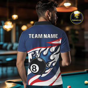 Red, White And Blue 8 Ball Flame Billiard Shirt For Men Custom Billiard Team Jersey Polo & 1/4 Zip TDM4202