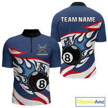 Load image into Gallery viewer, Red, White And Blue 8 Ball Flame Billiard Shirt For Men Custom Billiard Team Jersey Polo &amp; 1/4 Zip TDM4202