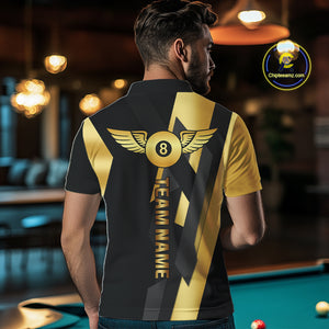 Black And Golden 8 Ball Wings Billiard Shirt For Men Custom Pool Team Jersey Polo & Quarter Zip TDM4203