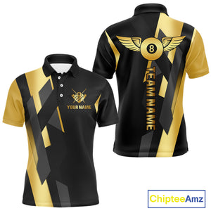 Black And Golden 8 Ball Wings Billiard Shirt For Men Custom Pool Team Jersey Polo & Quarter Zip TDM4203