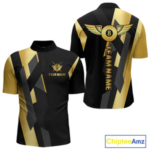 Black And Golden 8 Ball Wings Billiard Shirt For Men Custom Pool Team Jersey Polo & Quarter Zip TDM4203