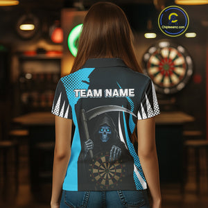 Personalized Blue Grim Reaper Dart Shirt For Women Custom Skull Dart Jerseys Team Polo & 1/4 Zip TDM4210
