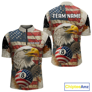 Personalized Patriotic Eagle 8 Ball Billiard Shirt For Men, Vintage American Flag Pool Team Jersey TDM4218