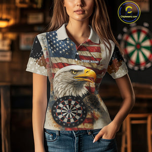 Personalized Patriotic Eagle Darts Shirt For Women Custom Vintage American Flag Darts Team Jersey TDM4219