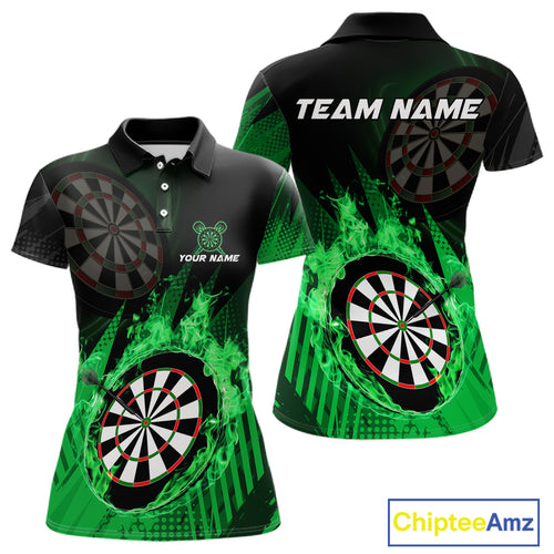 Green Dartboard Fire Flame Darts Shirt For Women Custom Darts Jersey, Dart Team Shirt Polo & 1/4 Zip TDM4799