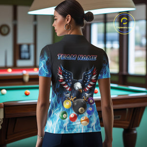Personalized American Flag Eagle Billiard Ball Pool Shirt For Women Custom Billiard Team Jersey|Blue TDM4806