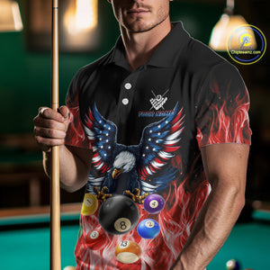 Personalized American Flag Eagle Billiard Ball Pool Shirt For Men Custom Billiard Team Jersey|Red TDM4807