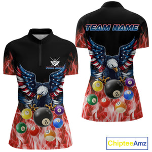 Personalized American Flag Eagle Billiard Ball Pool Shirt For Women Custom Billiard Team Jersey|Red TDM4807