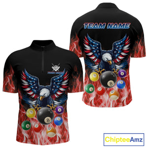 Personalized American Flag Eagle Billiard Ball Pool Shirt For Men Custom Billiard Team Jersey|Red TDM4807