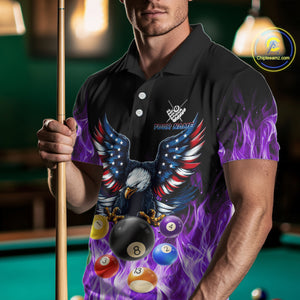 Personalized American Flag Eagle Billiard Ball Pool Shirt For Men Custom Billiard Jersey|Purple TDM4808