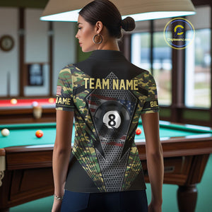 Military Green Camo 8 Ball Pool Billiard Shirt For Women Custom Patriotic US Flag Billiard Jerseys TDM4222