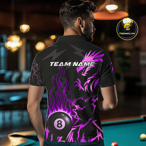 Black And Purple Flaming 8 Ball Pool Shirt For Men Custom Dragon Billiard Jersey Polo & 1/4 Zip TDM4813