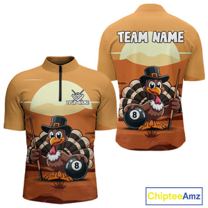 Funny Turkey 8 Ball Pool Billiard Shirt For Men Custom Thanksgiving Shirt For Pool Player TDM4817