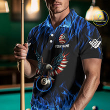 Load image into Gallery viewer, Blue Flaming American Flag Eagle 8 Ball Billiard Shirt For Men Custom Patriotic Pool Team Jersey TDM4328