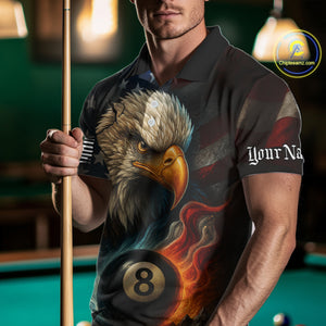 Personalized Eagle Flame 8 Ball Billiard Shirt For Men Custom Patriotic US Flag Pool Team Jersey TDM4819