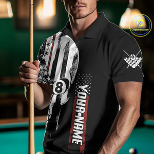 Personalized 8 Ball Skull Billiard Shirt For Men, American Flag Pool Team Jerseys Polo & 1/4 Zip TDM4629