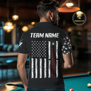 Personalized 8 Ball Skull Billiard Shirt For Men, American Flag Pool Team Jerseys Polo & 1/4 Zip TDM4629
