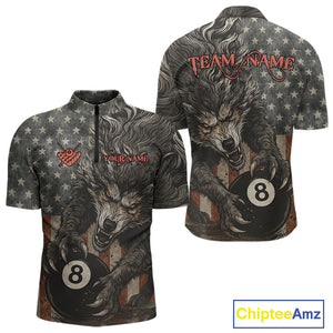 Personalized Vintage American Flag Wolf Billiard Shirt For Men, 8 Ball Pool Billiard Team Jerseys TDM4242