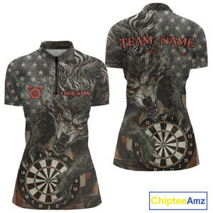 Personalized Vintage American Flag Wolf Darts Shirt For Women, Patriotic Dart Team Jerseys TDM4243