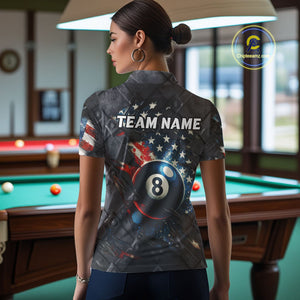 Personalized Grunge American Flag 8 Ball Billiard Shirt For Women Custom Patriotic Pool Team Jersey TDM4419