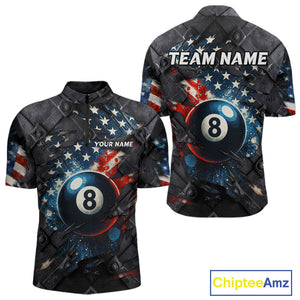 Personalized Grunge American Flag 8 Ball Billiard Shirt For Men Custom Patriotic Pool Team Jersey TDM4419