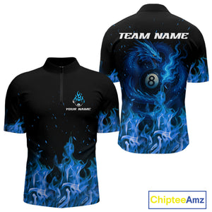 Personalized Blue Flaming Dragon Billiard Shirt For Men, 8 Ball Pool Billiard League Team Jerseys TDM4244