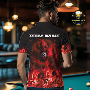 Personalized Red Flaming Dragon Billiard Shirt For Men, 8 Ball Pool Billiard League Team Jerseys TDM4245