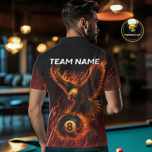 Customized Orange 8 Ball Fire Flame Eagle Billiard Shirt For Men, Pool Team Jersey Polo & 1/4 Zip TDM4427