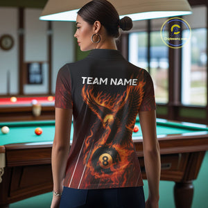 Customized Orange 8 Ball Fire Flame Eagle Billiard Shirt For Women, Pool Team Jersey Polo & 1/4 Zip TDM4427