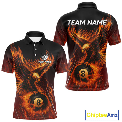 Customized Orange 8 Ball Fire Flame Eagle Billiard Shirt For Men, Pool Team Jersey Polo & 1/4 Zip TDM4427