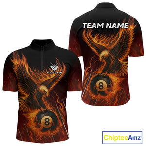 Customized Orange 8 Ball Fire Flame Eagle Billiard Shirt For Men, Pool Team Jersey Polo & 1/4 Zip TDM4427