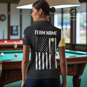 Personalized 9 Ball Skull Billiard Shirt For Women, American Flag Pool Team Jerseys Polo & 1/4 Zip TDM4257