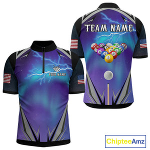 Personalized Blue Purple Galaxy Lightning Billiard Shirt For Men Custom Team League Pool Jersey TDM4261