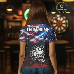 Personalized American Flag Funny Skull Darts Shirt For Women Custom Patriotic Darts Team Jerseys TDM4262