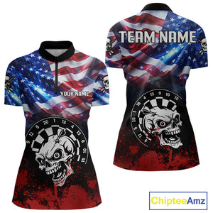 Personalized American Flag Funny Skull Darts Shirt For Women Custom Patriotic Darts Team Jerseys TDM4262