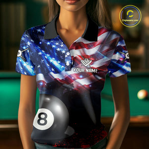 American Flag Patriotic Billiard Shirt For Women Custom 3D Billiard Balls 8 Ball Pool Team Jerseys TDM4263