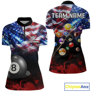 American Flag Patriotic Billiard Shirt For Women Custom 3D Billiard Balls 8 Ball Pool Team Jerseys TDM4263