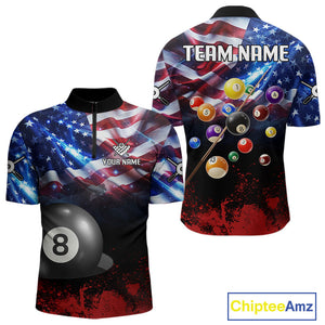American Flag Patriotic Billiard Shirt For Men Custom 3D Billiard Balls 8 Ball Pool Team Jerseys TDM4263